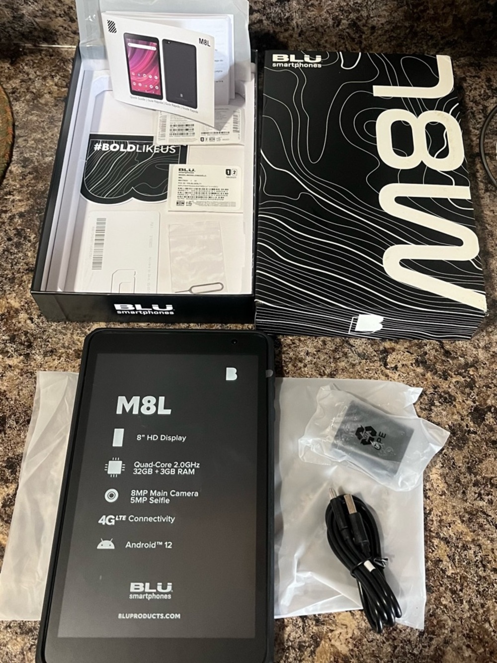 M8L Black 8" Android 12 Tablet - 32GB, 3GB RAM
